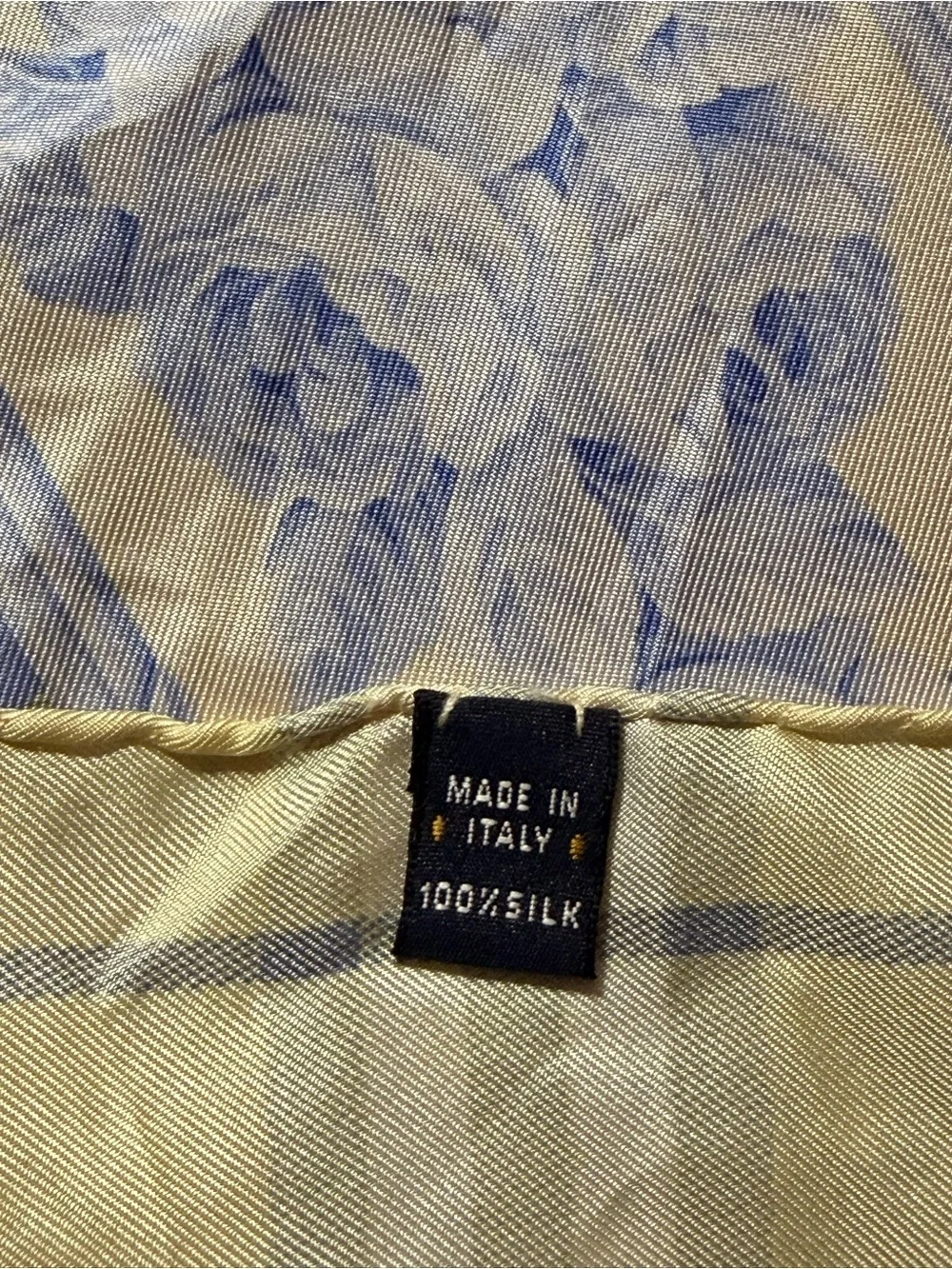 Burberry Cream and Blue Plaid Floral Silk Scarf. Vintage. Brand New.